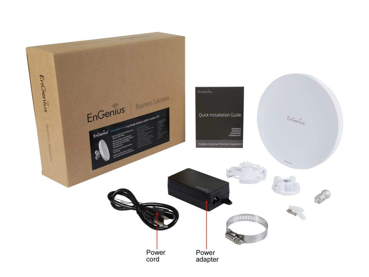 EnGenius Technologies Wi-Fi 5 Outdoor AC867 5Ghz Wireless Access Point/Client Bridge, Long Range, PTP/PTMP, IP55, 26dBm Transmit Power with 19dBi Directional Antennas, GigE Port (EnStation5-AC)