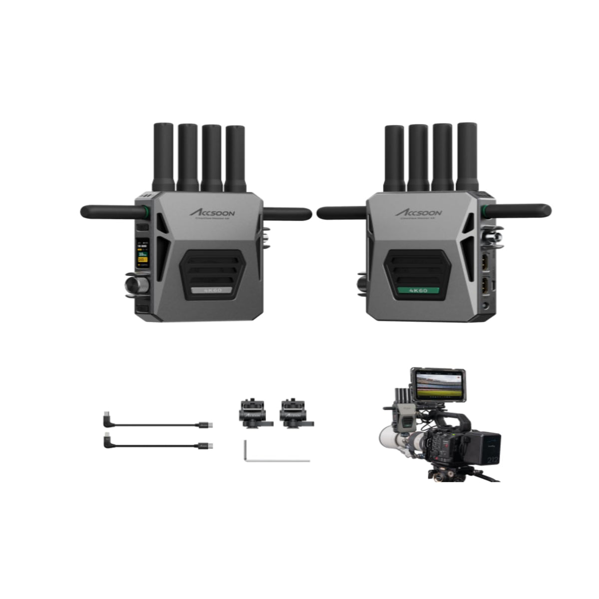 Accsoon CineView Master 4K Wireless Video Transmitter&Receiver with SDI HDMI, Tri-Band 8202ft 25ms LAT, 4K60/1080p60 1 Wired iOS+4 App Monitoring, Livestreaming Pair CineView 4K Lite/SE 4K/M7(H) Pro