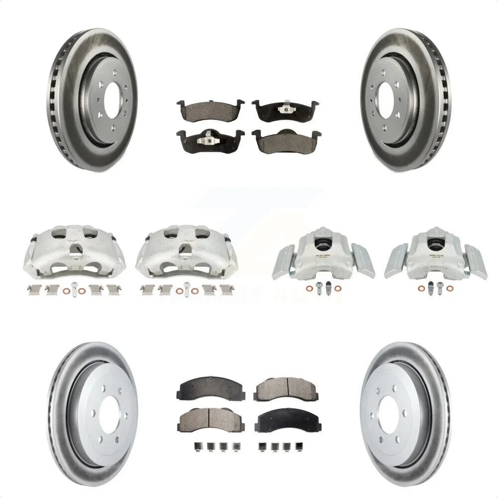 Transit Auto Front Rear Disc Brake Caliper Coated Rotors And Semi-Metallic Pads Kit (10Pc) For 2010-2017 Ford Expedition Lincoln Navigator Kcg-100916P