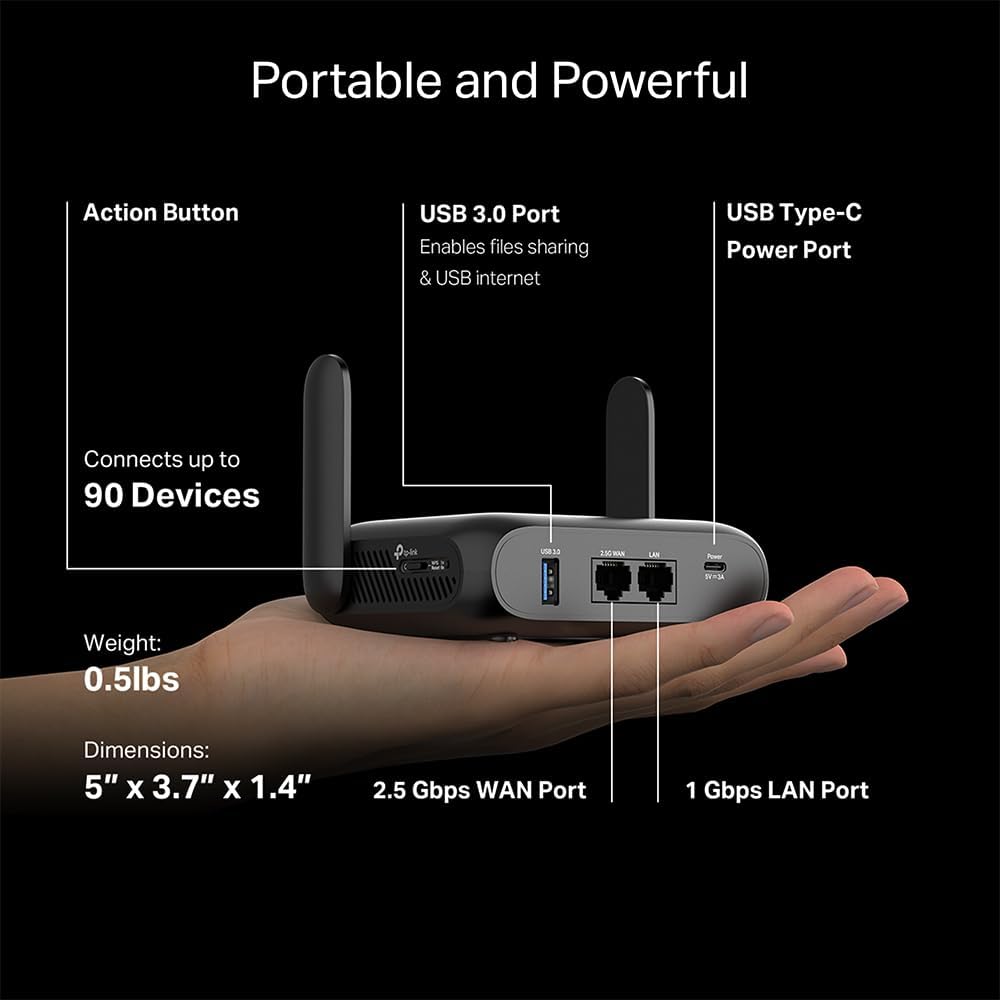 Roam 7 BE3600 Wi-Fi 7 Portable Travel Router Dual-Band, 2.5G Port, USB 3.0