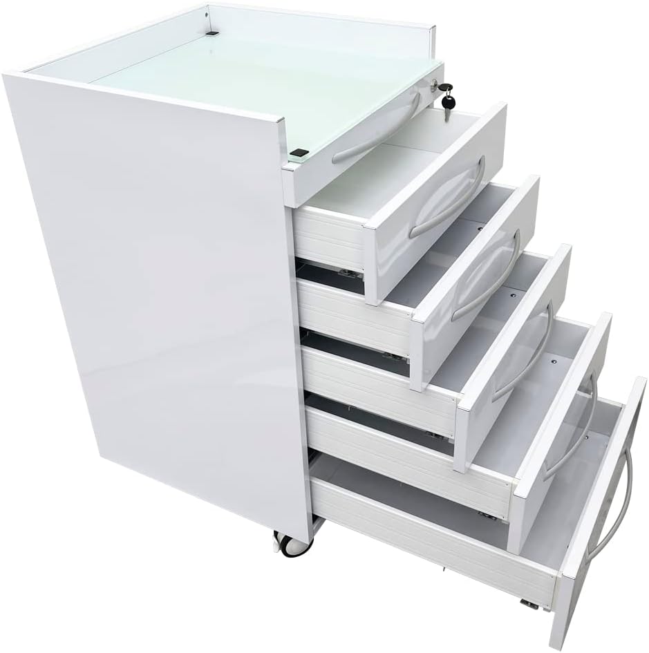 TECHTONGDA Dental Assistant's Mobile Cabinet 5 Drawer Medical Dental Mobile Cart, Stainless Steel Moving Storage Cabinet Utility Cart with Lock and 4 Casters for Office Clinic Hospital