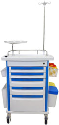 Mobile Anesthesia Cart Medical Emergency Crash Cart Medication ABS Storage Trolley Movable Vehicle Cabinet with Oxygen Cylinder Bracket Plastic Basket for Hospitals and Clinics