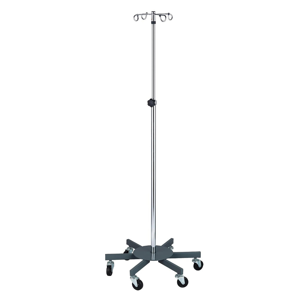 MediChoice Rolling IV Pole Rolling 4 Hook, 6-Leg Base, 45 lb Load, Adjustable 52-90 Inches, Chrome Plated Steel, 360Â° Casters, 1 Each