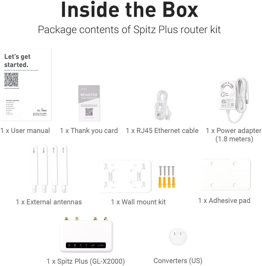 GL.iNet GL-X2000 Spitz Plus 4G LTE CAT 12 Wi-Fi 6 Dual-SIM Router, NA Only