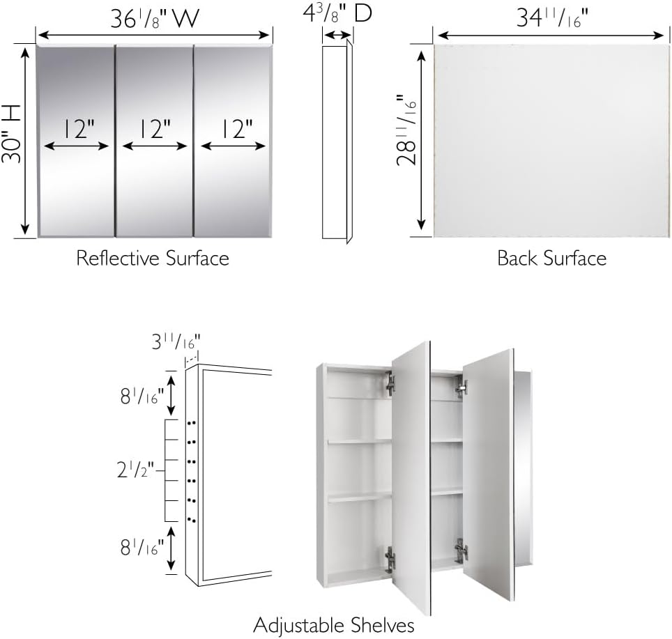 Design House Cyprus Tri-View Medicine Cabinet, 36", White