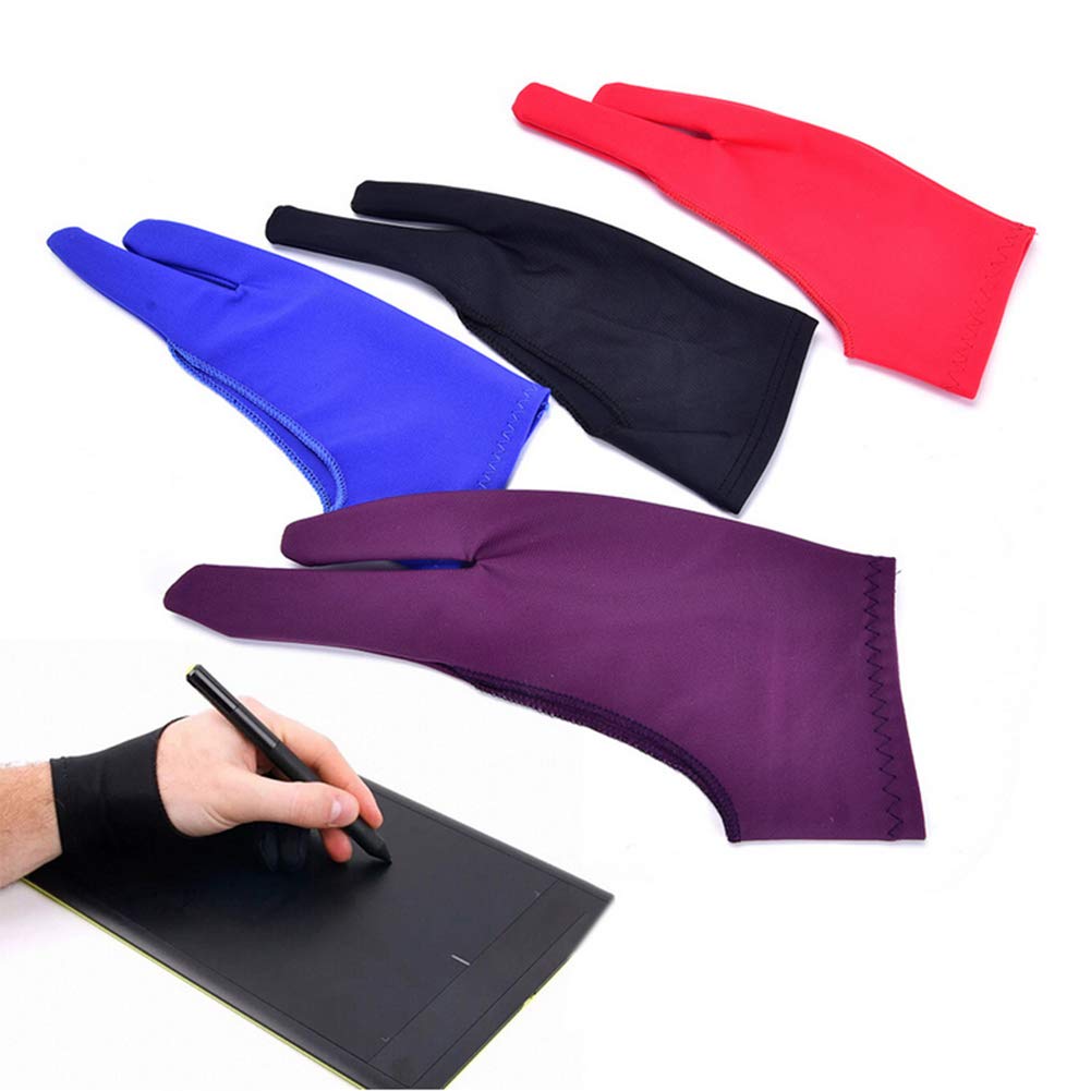 Artist Drawing Tablet Gloves Two Finger Graphics Painting Glove Free Size Creative Both Right and Left Hand 4 Pack