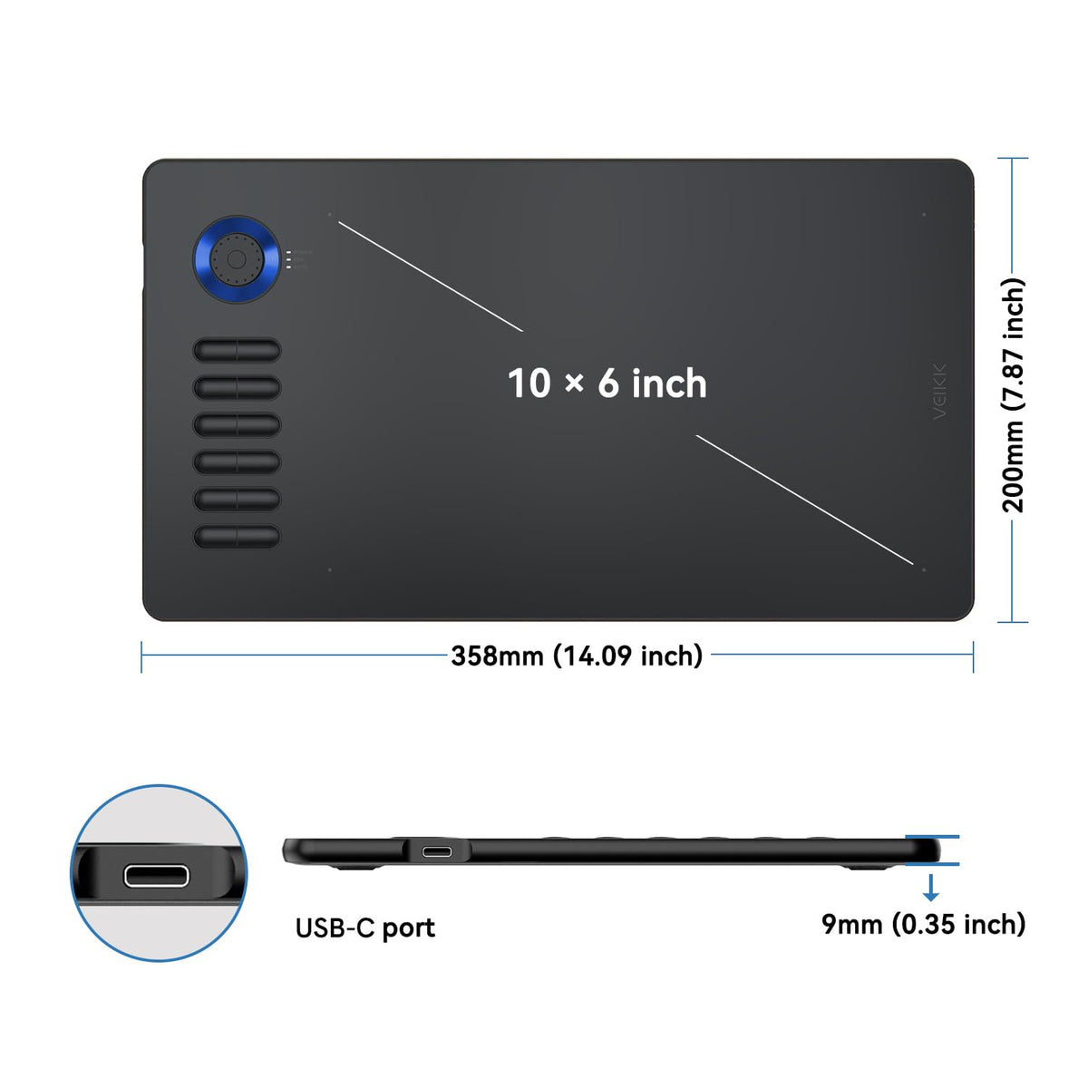 Digital Drawing Tablet VEIKK A15Pro Graphics Pen Tablet 10 x 6 Inch Graphics Tablet with 12 Shortcut Keys and 1 Quick Dial,Supports Tilt Function,for MAC/Win/Linux/Android OS (RED)