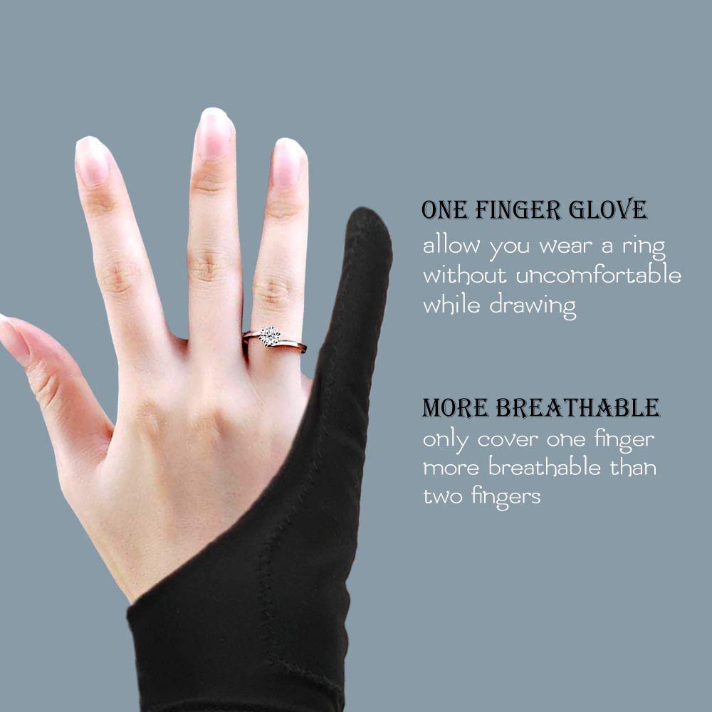 AKX Artist Glove, Palm Rejection Drawing Glove for Graphic Tablet, iPad - Smudge Guard, 2-Finger, Good for Left and Right Hand (Black, Large, 2 Pack)