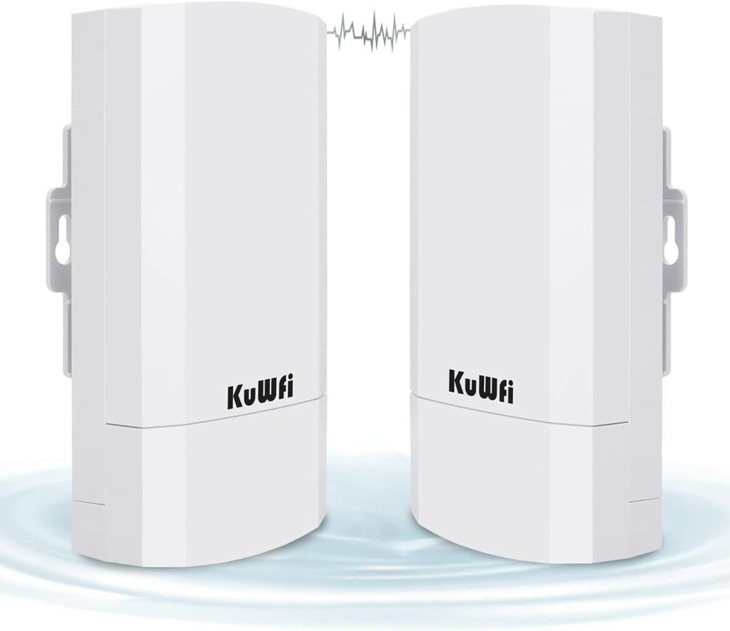 Outdoor Wireless Bridge, KuWFi 5.8G 3KM Transmission WiFi Point to Point Wireless Ethernet Bridge Router, with 3 RJ45 LAN Ports, Pre-Program, 48V PoE, 2-Packs