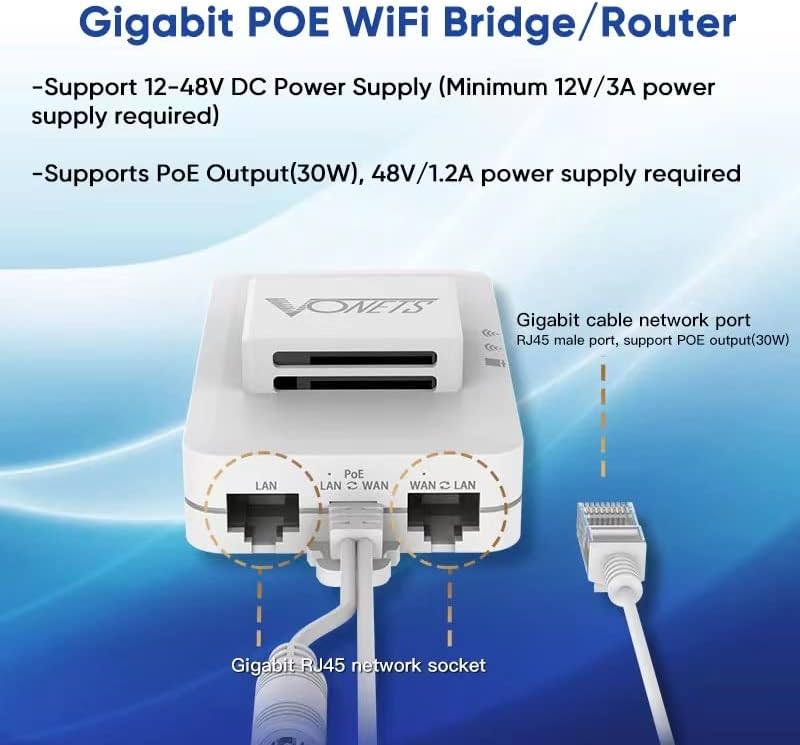 VONETS VAR1200 Industrial Gigabit Dual Band WiFi Bridge/Router 1200Mbps WiFi to Ethernet Adapter with Intelligent Fan, 3 Gigabit Port, POE, DC/USB Powered for Industrial Network Medical Device