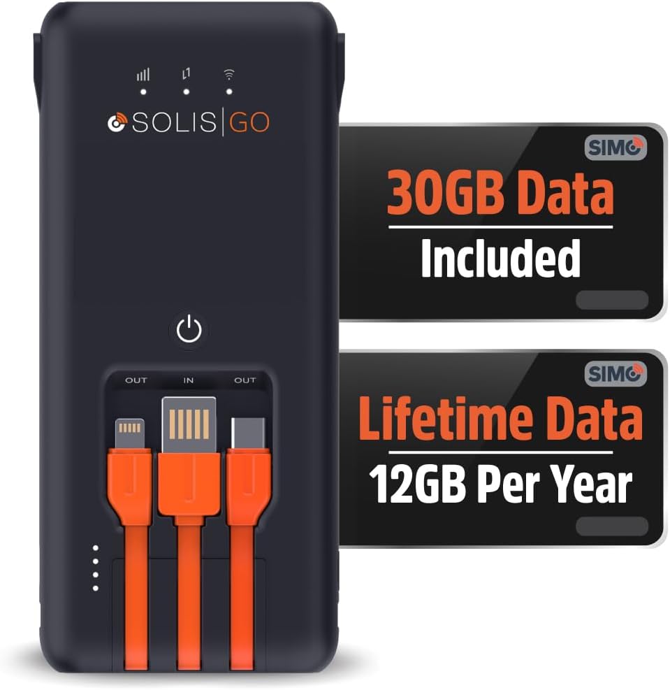 Solis Go, Mobile WiFi Hotspot & Powerbank with 1GB/Monthly + 30GB Data