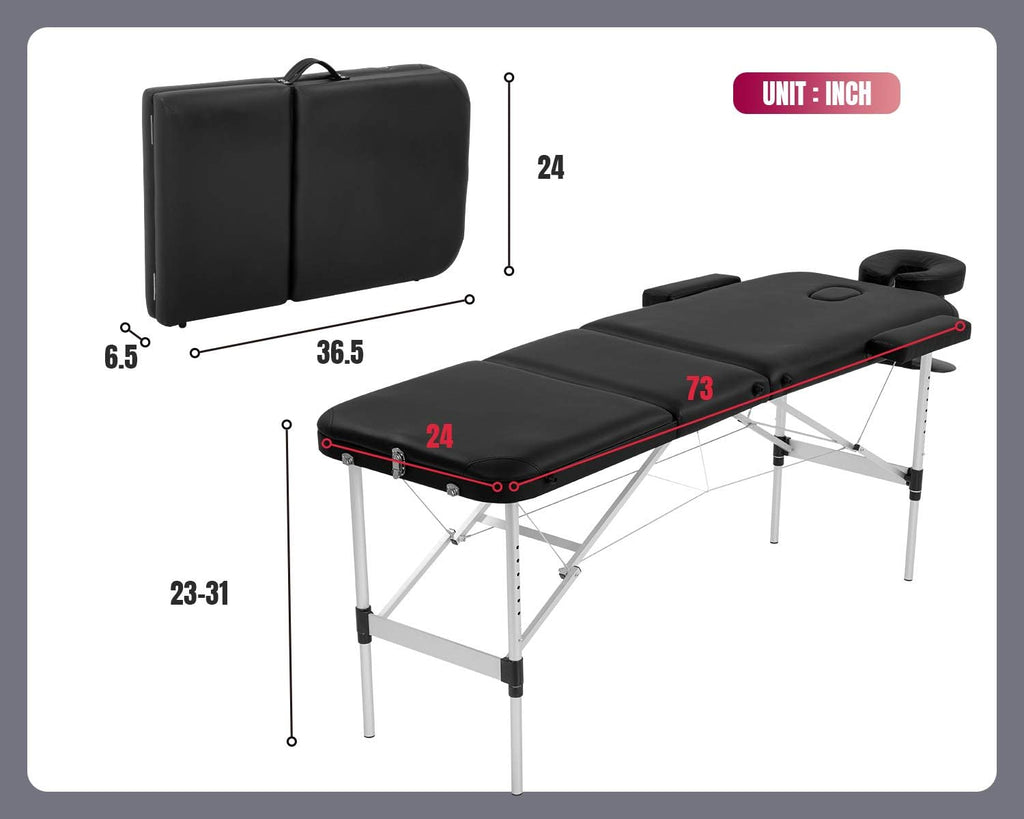 BestMassage Aluminium Massage Bed Portable Massage Table 28 inch Wide Lash Bed Height Adjustable 3 Folding Spa Table with Non-Woven Bag for Spa Footmassage Facial CareSpa Tattoo