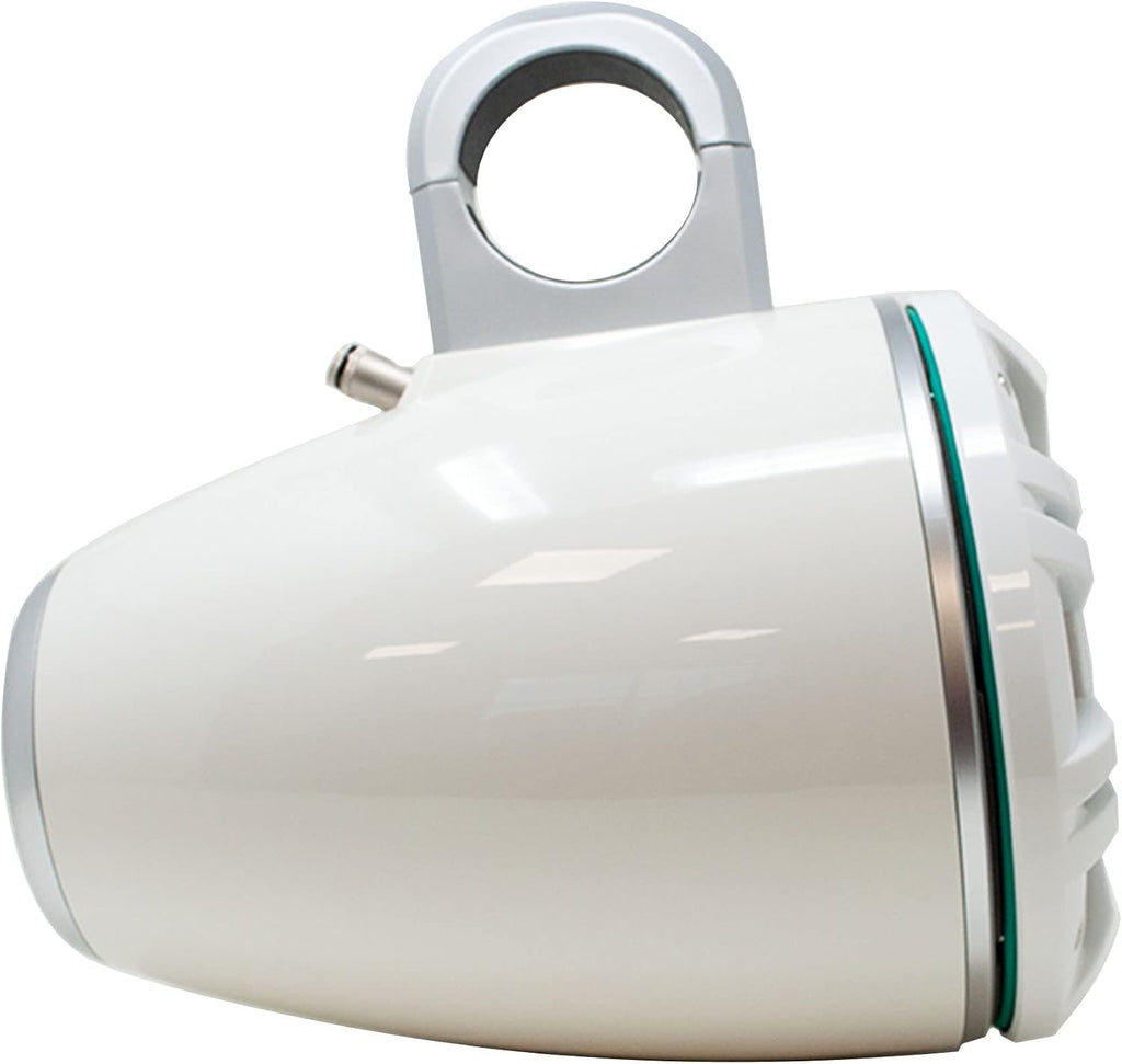 KICKER KMXL Tower Speaker Bundle - 8" Horn-Load Marine Wake Tower Speaker Pods with RGB LEDs, White, Pair