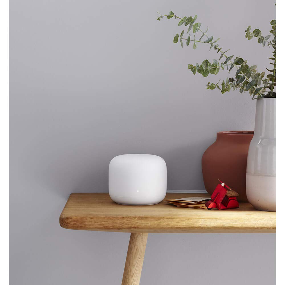 Nest WiFi Router with 1 Point - Mesh for Wireless Internet Wi-Fi Extender Smart Speaker Works and Google Home Systems Snow