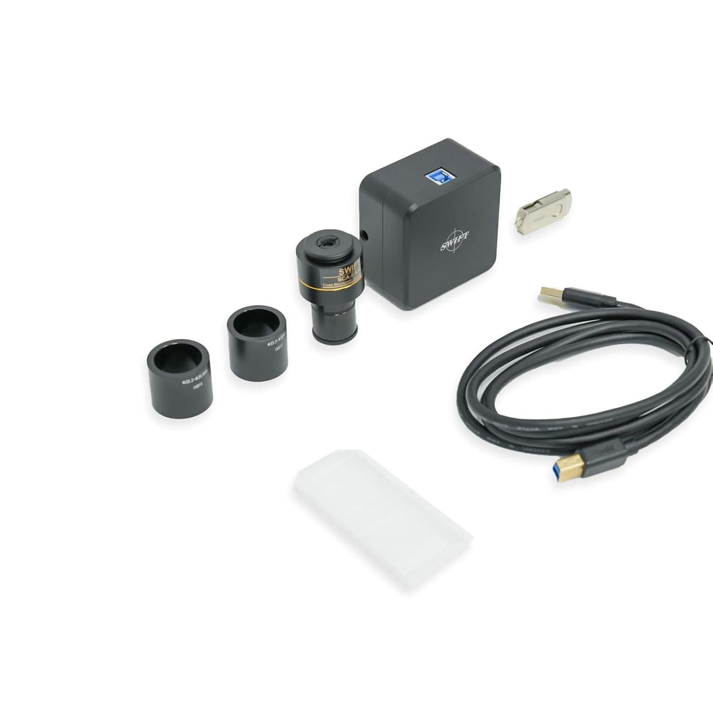 Swiftcam 20MP USB 3.0 Microscope Camera with Reduction Lens and Calibration Kit, Digital Eyepiece for Compound and Stereo Microscopes, Compatible with Windows/Mac/Linux