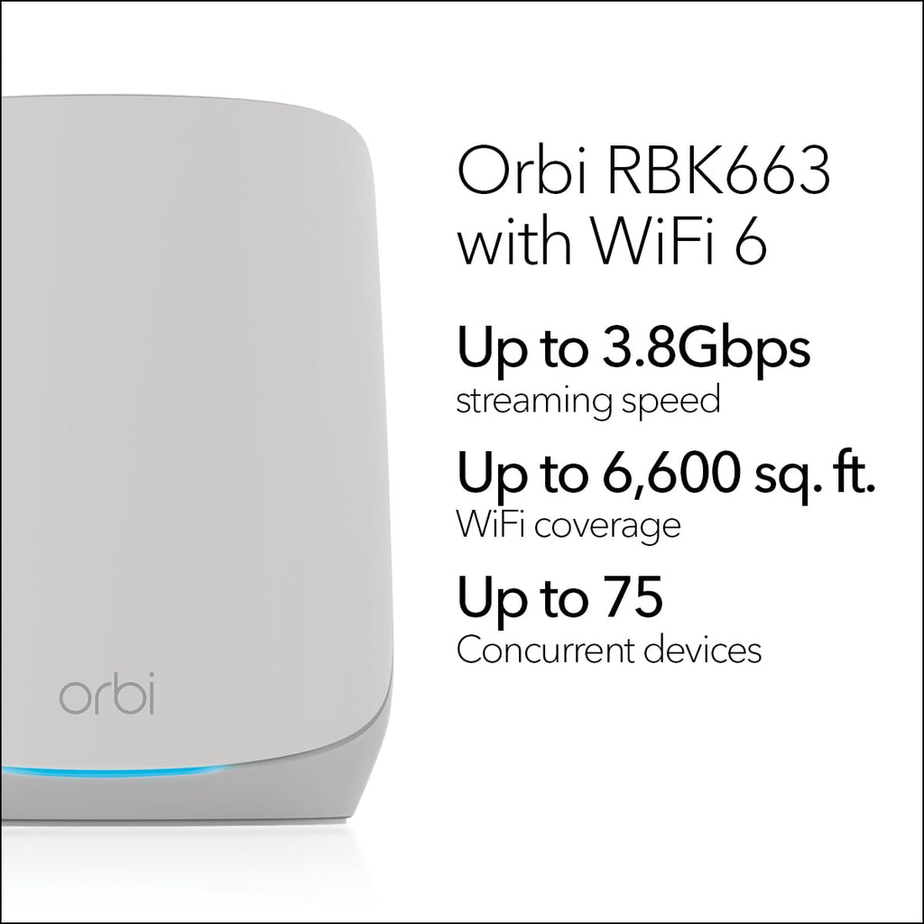 NETGEAR Orbi Whole Home Tri-Band WiFi 6 Mesh Network System (RBK752P) â Router with 1 Satellite Extender, Security Features, Coverage up to 5,000 sq. ft., 75 Devices, AX5200 802.11ax (Up to 5.2Gbps)