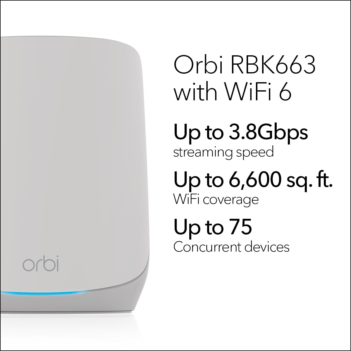 NETGEAR Orbi Whole Home Tri-Band WiFi 6 Mesh Network System (RBK752P) â Router with 1 Satellite Extender, Security Features, Coverage up to 5,000 sq. ft., 75 Devices, AX5200 802.11ax (Up to 5.2Gbps)
