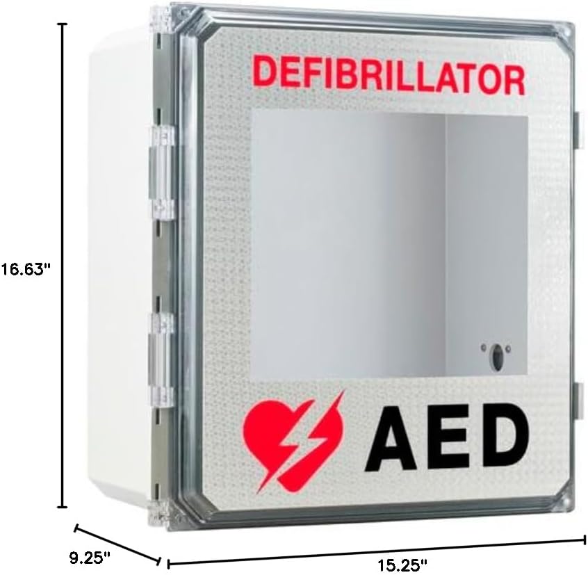 Nonalarmed Outdoor AED Cabinets. Fits All Defibrillators on The Market. Perfect for use in Schools, Churches, Arenas, or Other campuses. Measures 16.63" H x 15.25" L x 9.25" D.