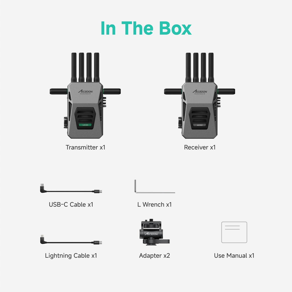 Accsoon CineView Master 4K Wireless Video Transmitter&Receiver with SDI HDMI, Tri-Band 8202ft 25ms LAT, 4K60/1080p60 1 Wired iOS+4 App Monitoring, Livestreaming Pair CineView 4K Lite/SE 4K/M7(H) Pro