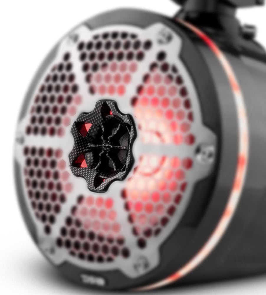 DS18 CF-X8TPBNEO 8" Neodymium Marine Towers with Built-in Passive Radiator, 1" Driver and RGB LED Lights - High Performance, Marine Grade IP65 Rated, 550W Max 180W RMS 4 Ohms (Pair)