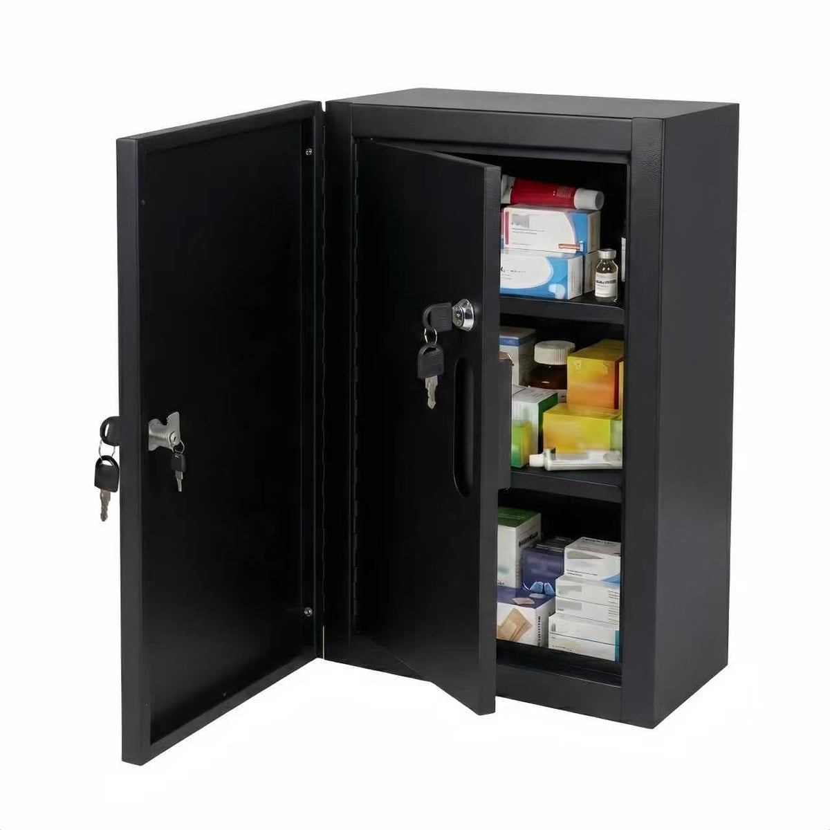 Locking Medicine Cabinet, Narcotics Cabinet with Dual Lock Doors, Wall Mounted Metal Medication Storage Cabinet, Secure Drug Storage Box for Clinics Pharmacies Veterinary Offices&Healthcare Facilities