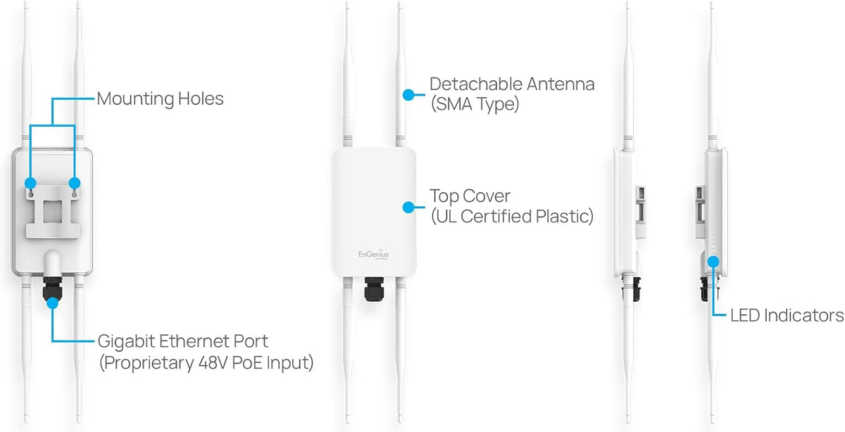 EnGenius ENH1350EXT Wi-Fi 5 AC1300 Outdoor Access Point - IP67 Weatherproof, Dual-Band Long Range Extender, MU-MIMO, PoE Injector & Mounting Kit Included