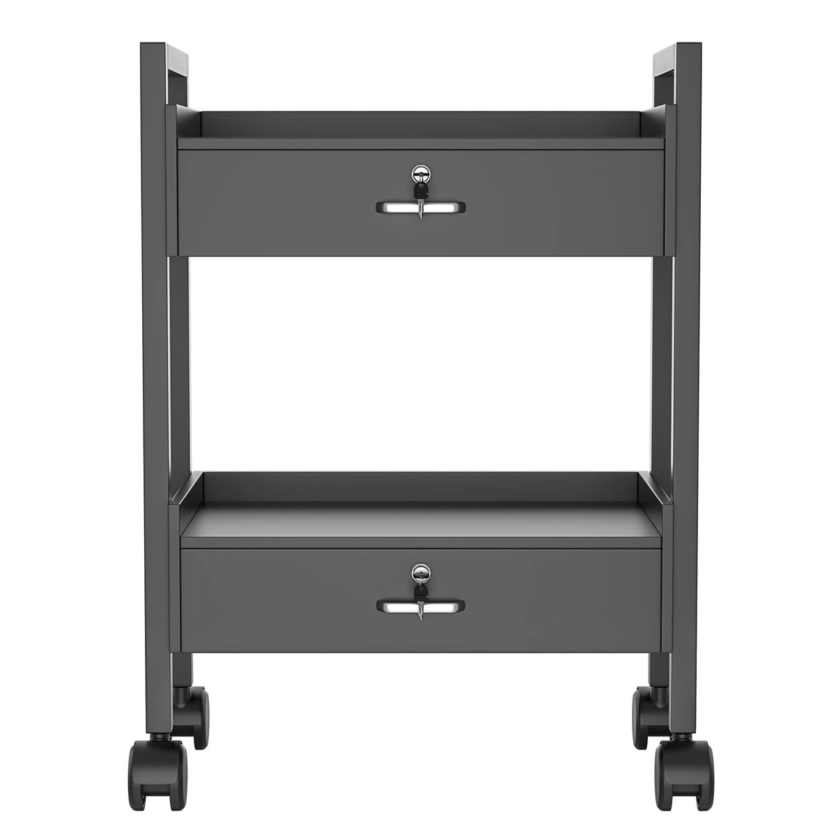 Paddie Salon Trolley Cart, Salon Tray Wooden Mobile Utility Cabinet with 2 Lockable Drawers, Rolling Storage Station Medical Esthetic Supply Holder for Beauty Spa (2 Drawers, White)