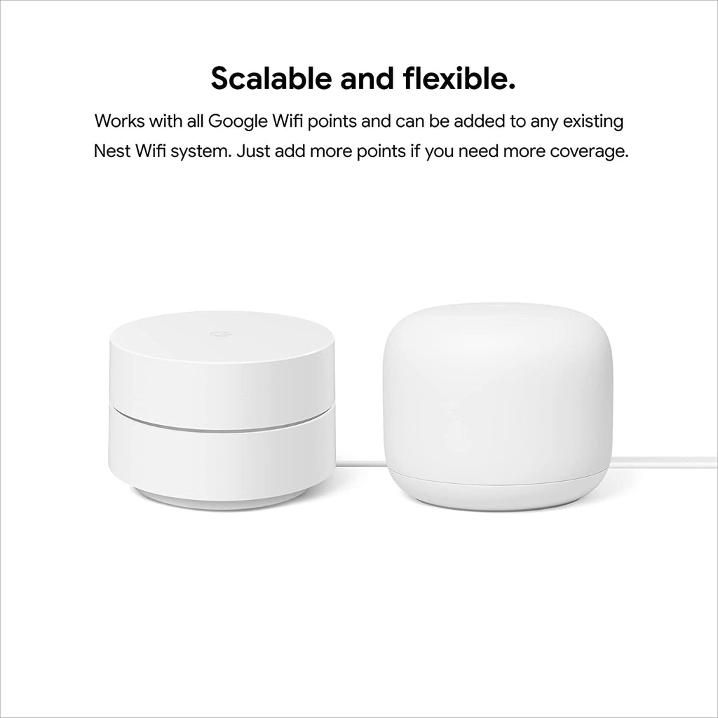 Nest WiFi Router with 1 Point - Mesh for Wireless Internet Wi-Fi Extender Smart Speaker Works and Google Home Systems Snow