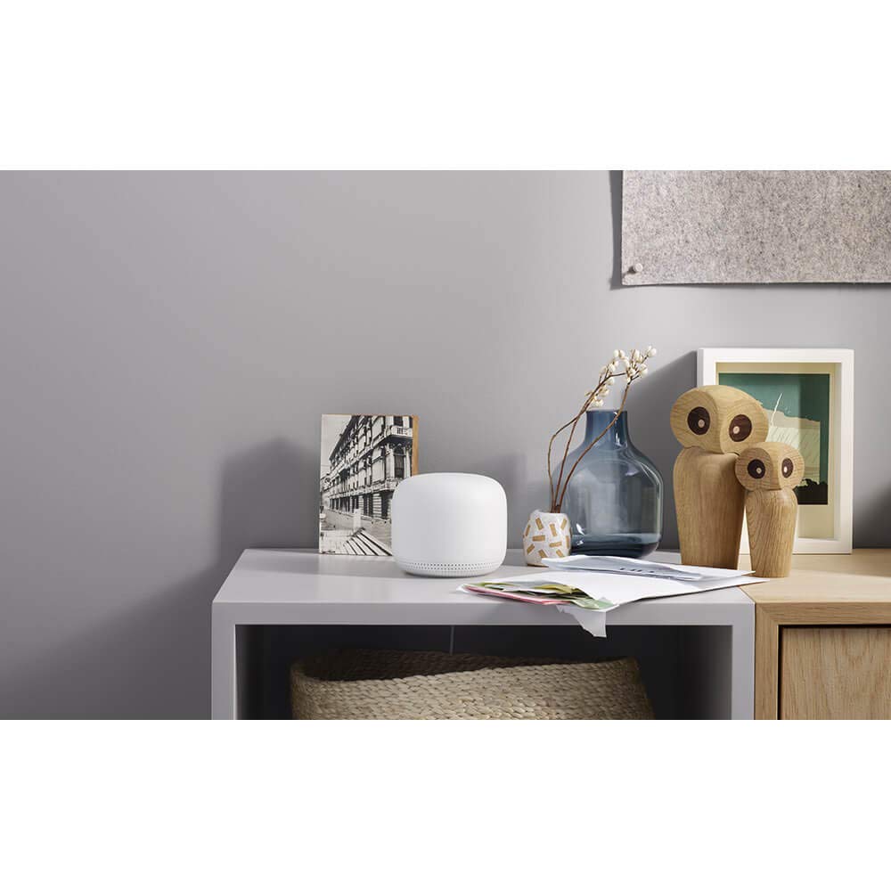 Nest WiFi Router with 1 Point - Mesh for Wireless Internet Wi-Fi Extender Smart Speaker Works and Google Home Systems Snow