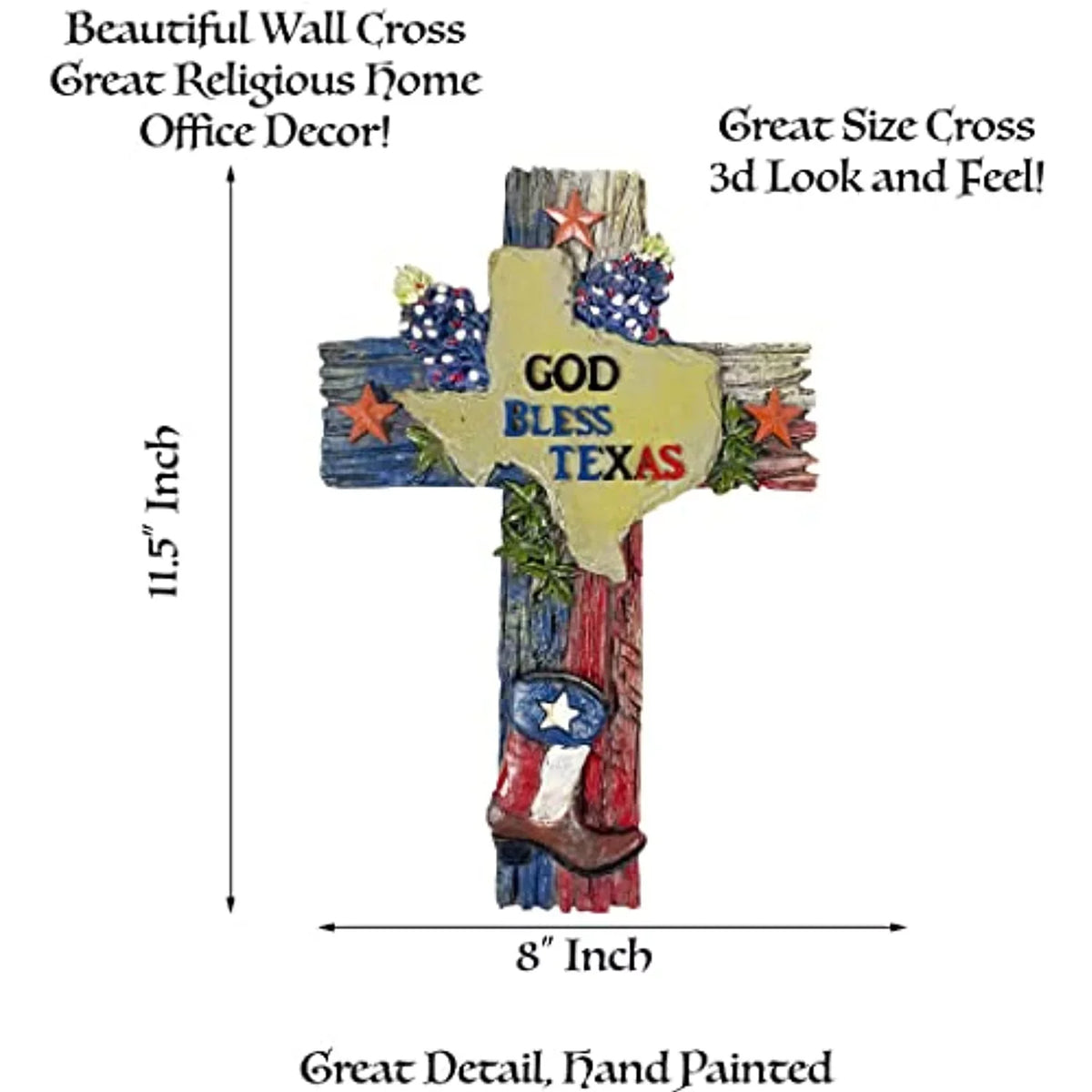 Western Flag Wall Home Inch Cross Cross Office Decor Urbalabs Distressed Texas Bless Decoration Wall and Room 11.5 Cowboy Boot Rustic Church Bluebonnets Country Hanging God Wall
