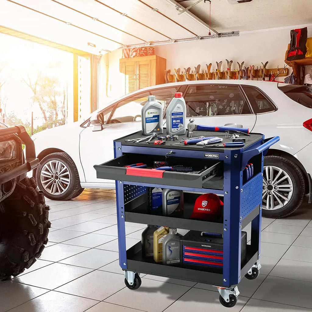 2-Drawer Service for Warehouse, Duty System, and with Heavy lbs 28" WORKPRO Organizer Locking Wheels Garage, 400 Utility Cart Tool Workshop, Load Storage Rolling Premium Cart, Industrial Mechanic,