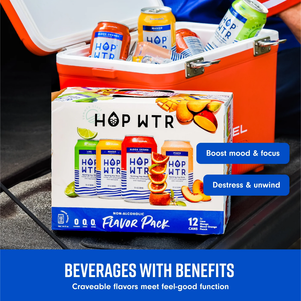 NA or Carb, Flavor Calories Beer, - oz Pack) for Hop liquid WTR Sugar, Nootropics and Added Adaptogens With Cans) Pack - No Benefits (12 Low Sparkling (12 - HOP