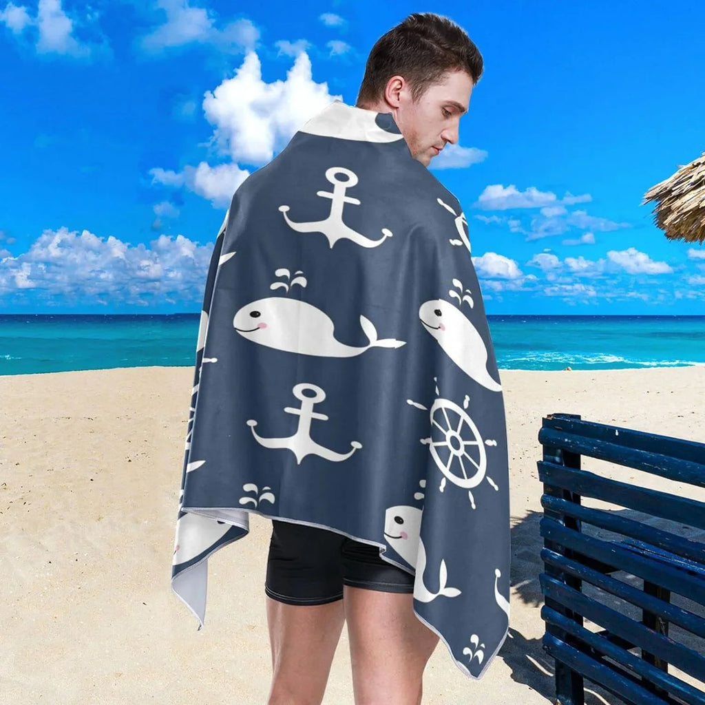 （429） - Lightweight Cartoon Towels Camping Oversized Holiday Towel Towel Travel Compact Whale Super Anchor - for Retro Quick Beach Swimming Bestwell Dry Absorbent