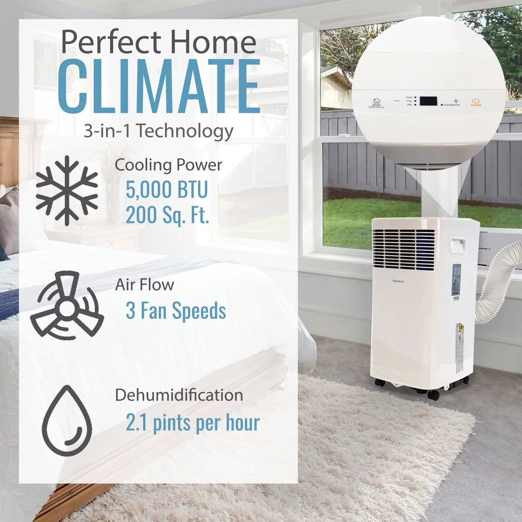 Keystone 5,000 Btu 115V Portable Air Conditioner With I Sense Remote Control For A Room Up To 250 Sq. Ft.