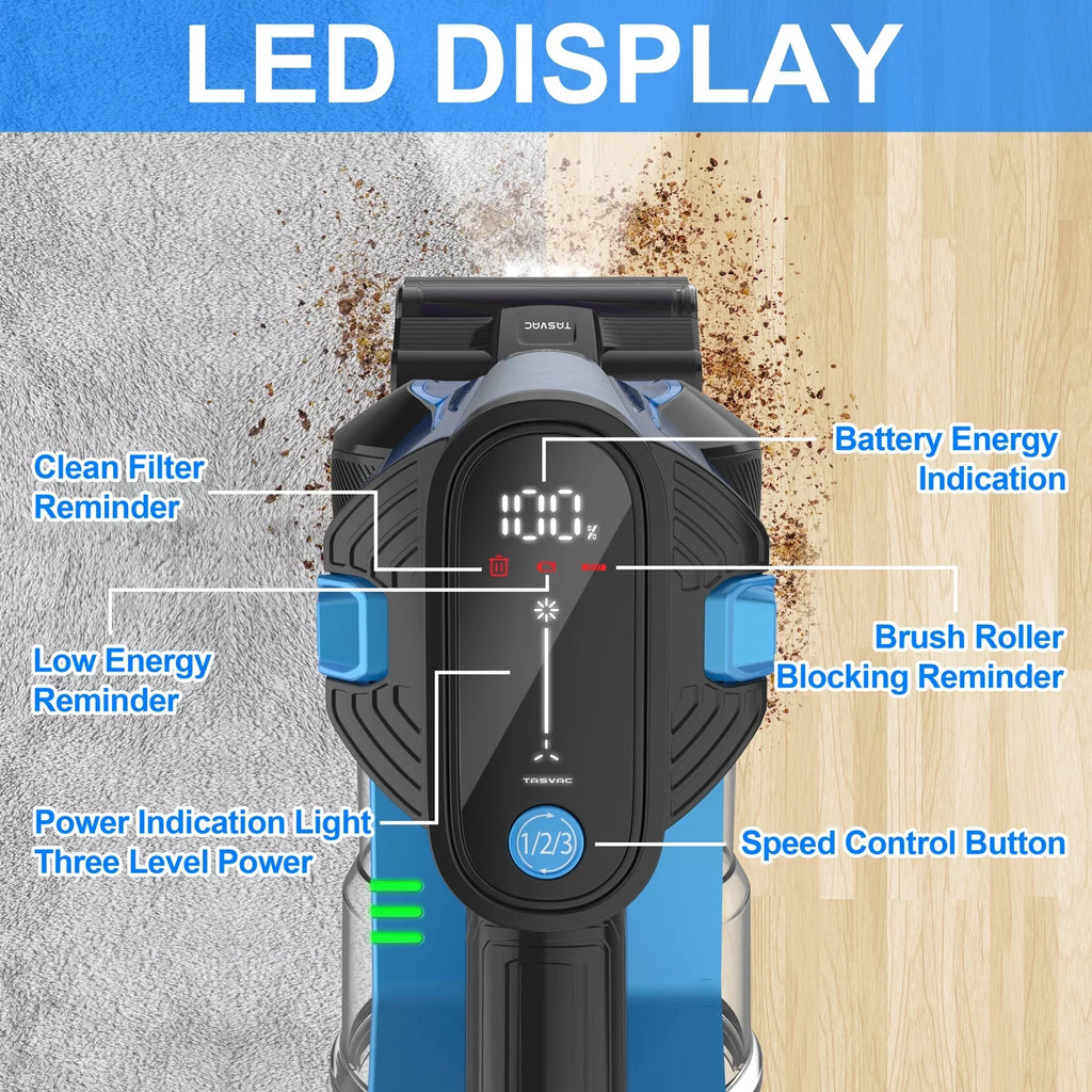 Cleaner Cordless Carpet Stick Up Cleaner Runtime Hair 28kPa Lightweight for 6-in-1 Vacuum Vacuum 50mins Floor to TASVAC Pet