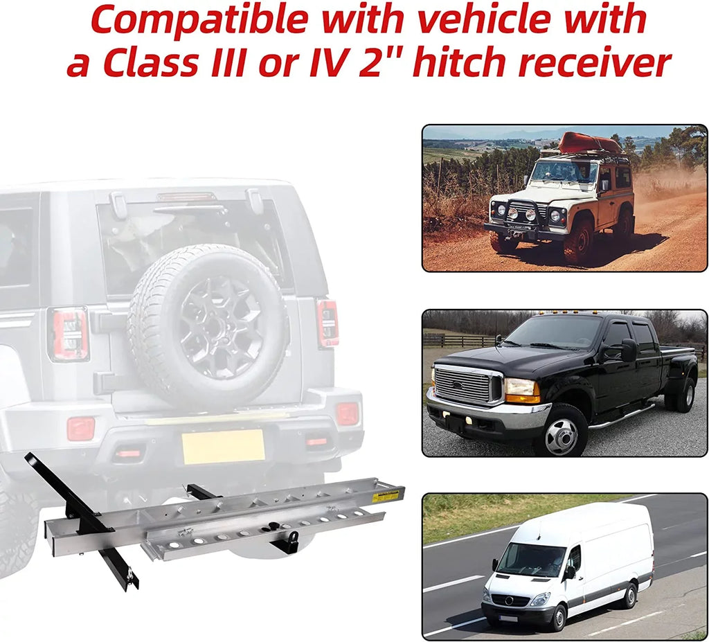 Loading Scooter Aluminum Bike receiver with Hauler Dirt Carrier Carrier Trailer Ramp, Motorcycle Rack 2" Hitch-Mounted Motorcycle Hitch