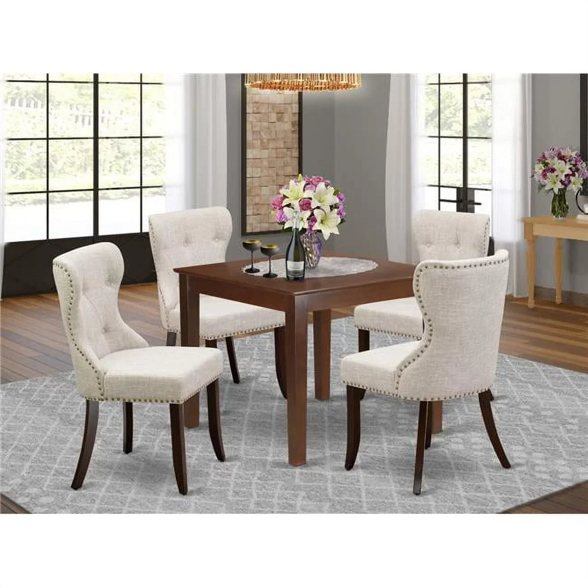 Oxford Kitchen Table Set - Mahogany & Doeskin, Set Of 4