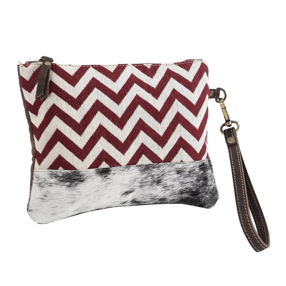 Canvas Genuine KB women Upcycled bag WRISTLET western handbag OHLAY Upcycled purse Hair-on Wool Leather