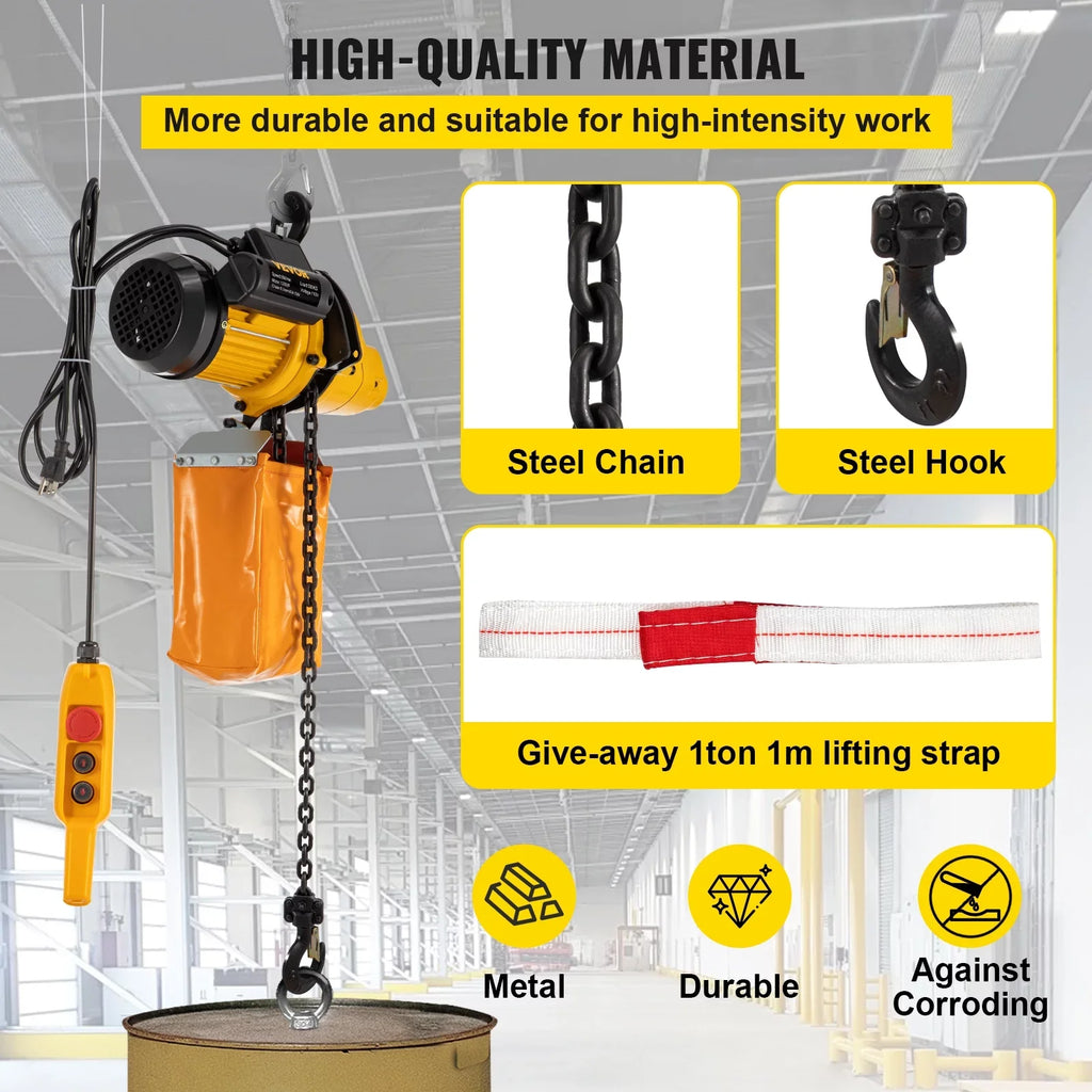 Vevor Lift Electric Hoist, 1100 Lbs Electric Winch W/ 10Ft Wired Remote Control, 110V Overhead Crane Garage Ceiling Pulley Winch Of 14.8Ft Lift Height, Used In Factories, Warehouses, Construction