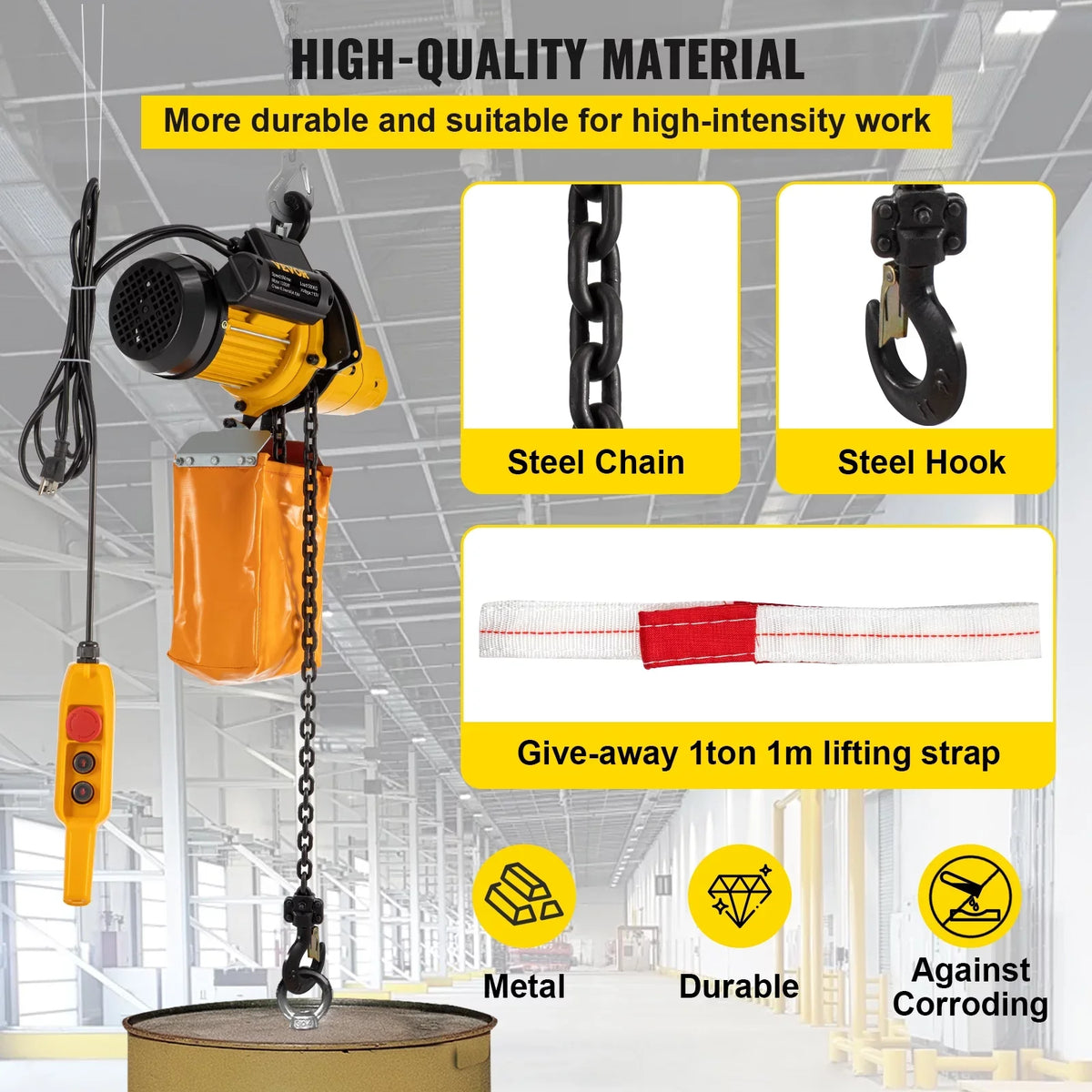 Vevor Lift Electric Hoist, 1100 Lbs Electric Winch W/ 10Ft Wired Remote Control, 110V Overhead Crane Garage Ceiling Pulley Winch Of 14.8Ft Lift Height, Used In Factories, Warehouses, Construction