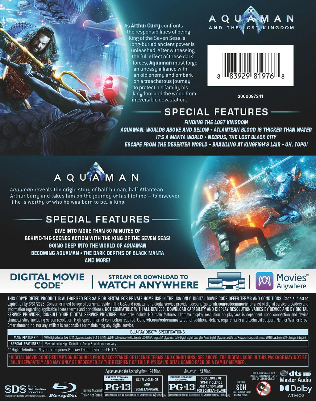 Aquaman 2-Film Collection (Blu-Ray + Digital Copy)