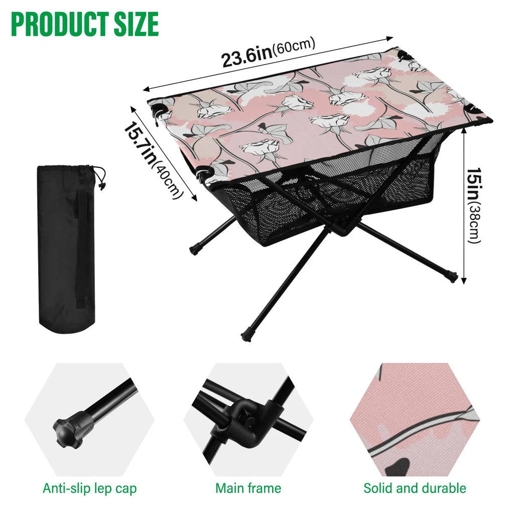 BBQ Folding Fishing Bag Storage Table Portable exterior Beach Roses for Travel Picnic Flowers Compact with Abstract Table Table Camping