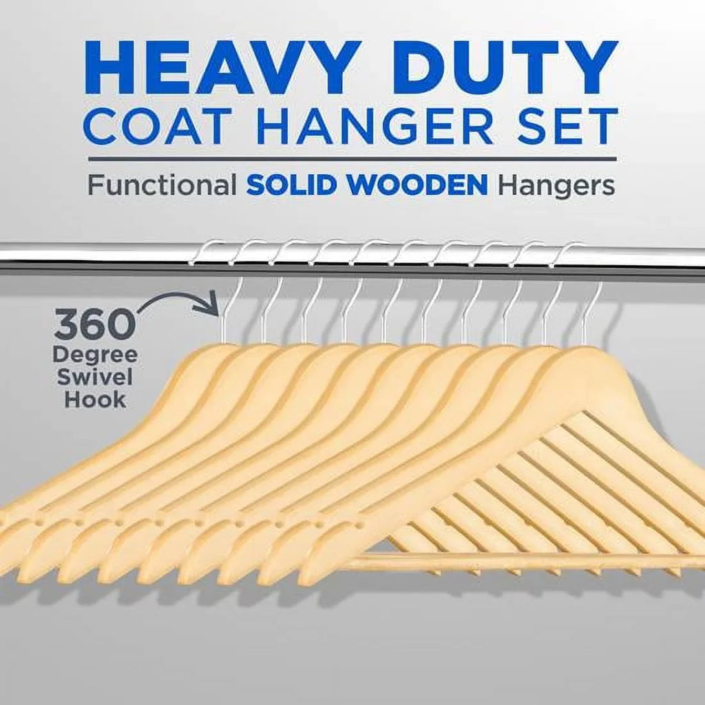 Serenelife Solid Wooden Hangers, 50 Pieces Hangers For Clothes, Heavy Duty Suit Hanger Set