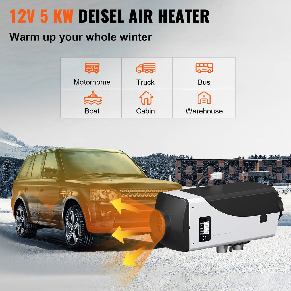 Skyshalo 5Kw Diesel Air Heater 10L Tank Diesel Heater 12V Diesel Parking Heater Muffler With Lcd Thermostat And Remote Control For Rv Bus Trailer Motorhomes And Boats