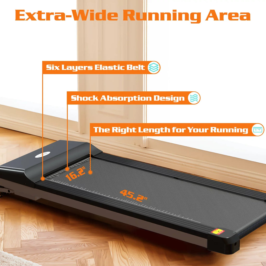 Portable Small Sport Treadmill Space Under & Flat Apartment LED Desk for Walking APP, without Assembling Machine Slim Treadmill Running Display and Pad with CoSoTower