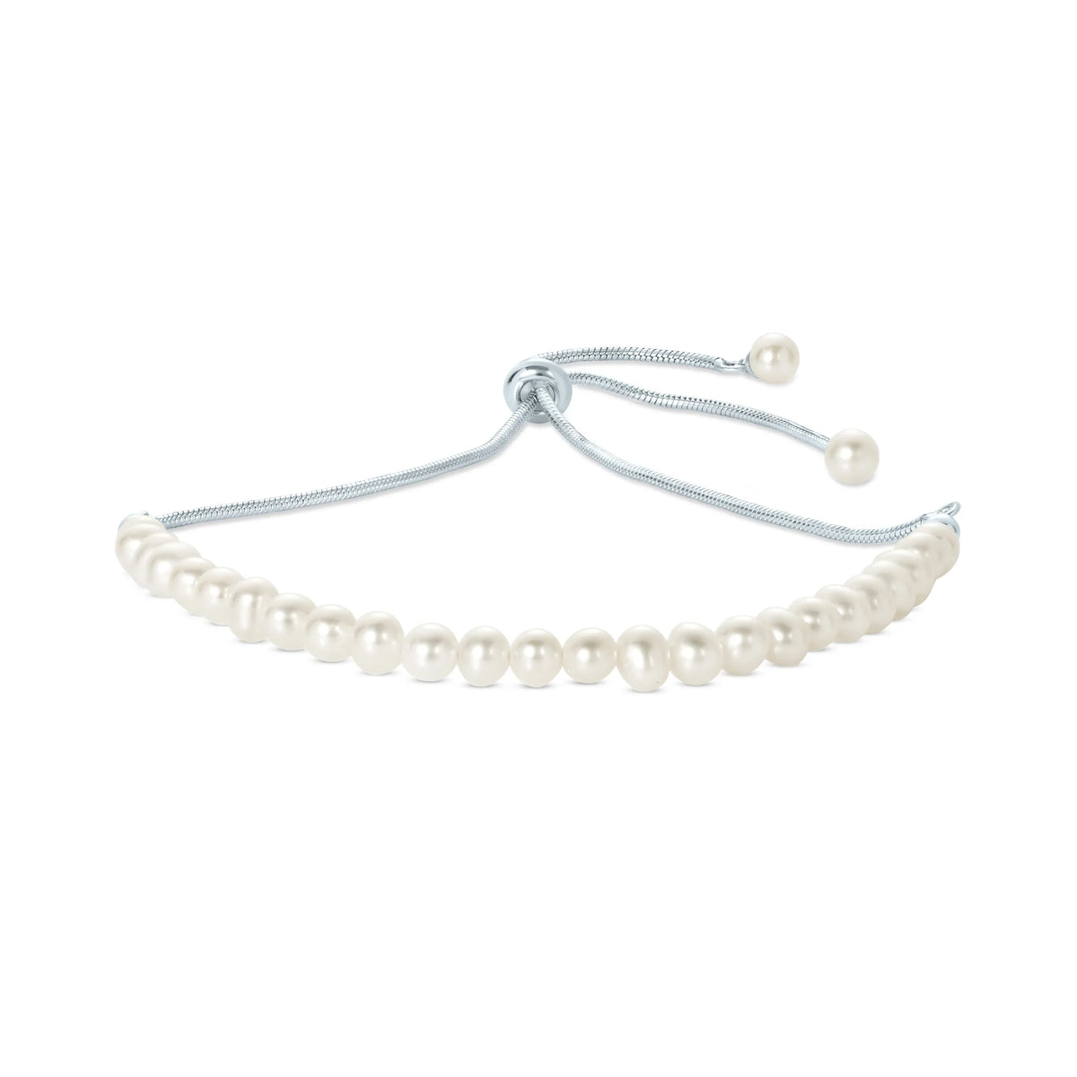 Gemistry Silver Sterling Bracelet for in Cultured Pearl Freshwater Slider 925 Adjustable White Women