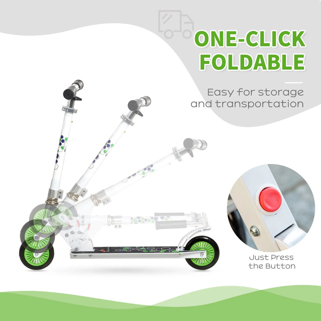 Aosom One-Click Folding Kids Kick Scooter W/ Adjustable Handlebar, Push Rider With Kickstand, Dual Brake System, Durable Wheels & Sturdy Bearings, For Boys And Girls, White
