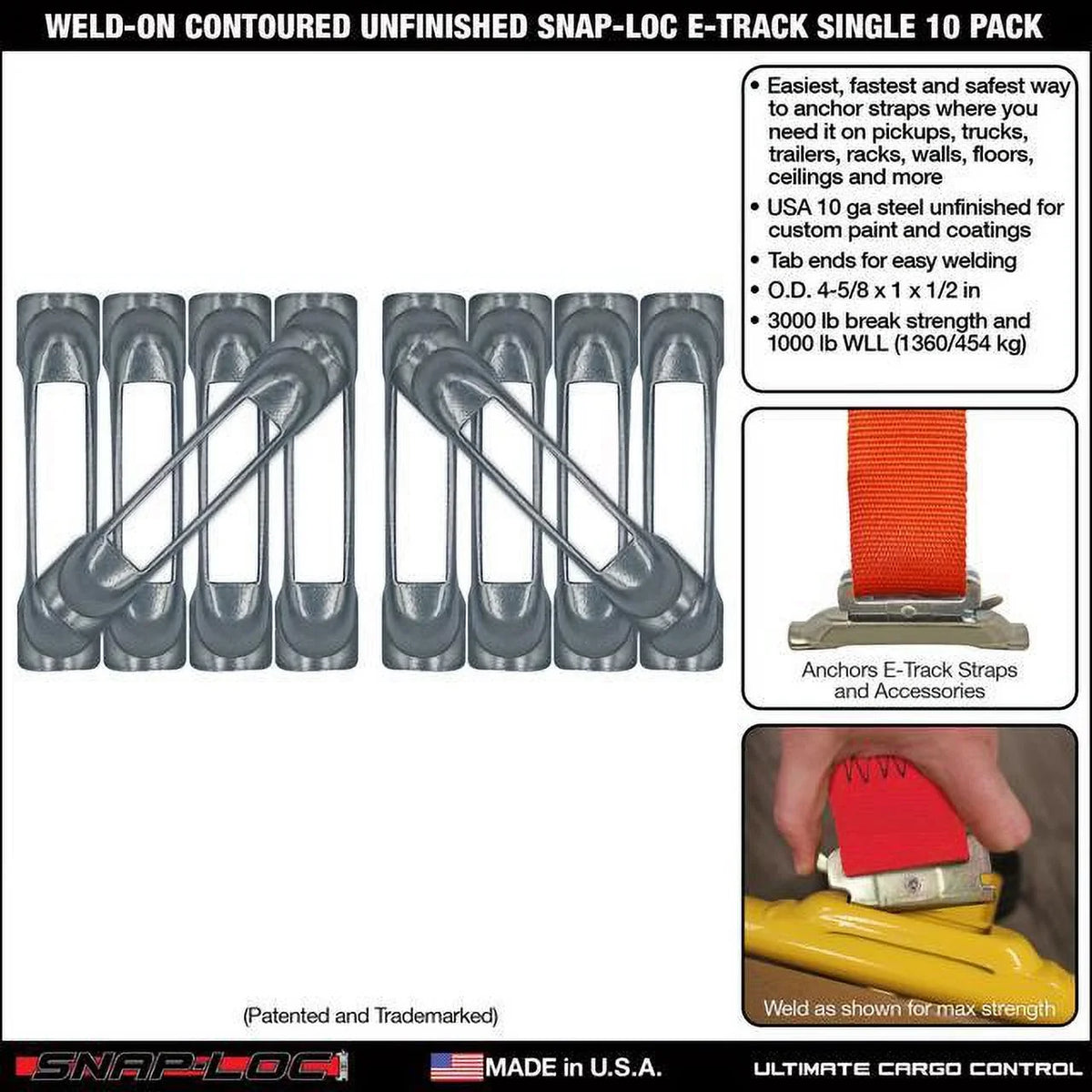 Contoured 10-Pack Pickups, (zinc Trailers Single Trucks, SNAP-LOC Strap E-Track Tie-Down Weld-On Logistic rust for Unfinished Anchor protection),