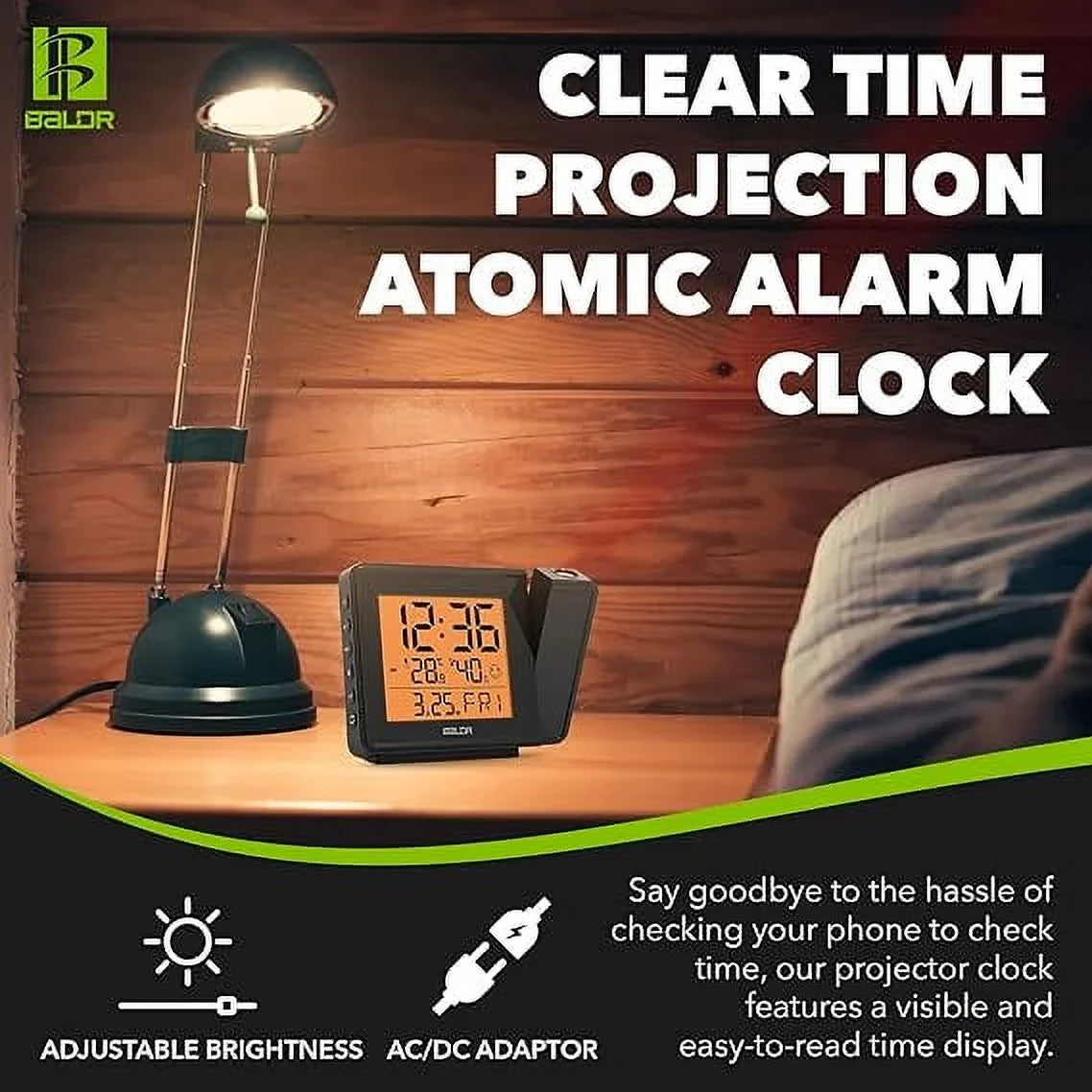 Alarm - Time Ceiling Digital on Time BALDR Clock Wall (Black) Projector Projection Atomic