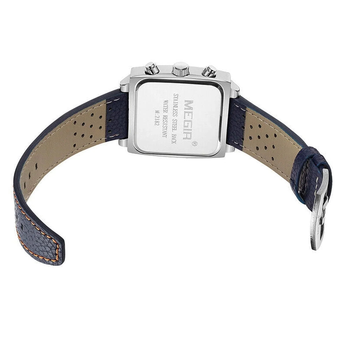 Display Watch Men's Date MEGIR Leather - Watch KingFurt Dial Square Waterproof Blue Luminous, Quartz -